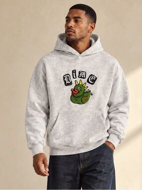 Dime Rebel Hoodie Ash Grey Green Punk Duck Chenille patch Streetwear Sz S